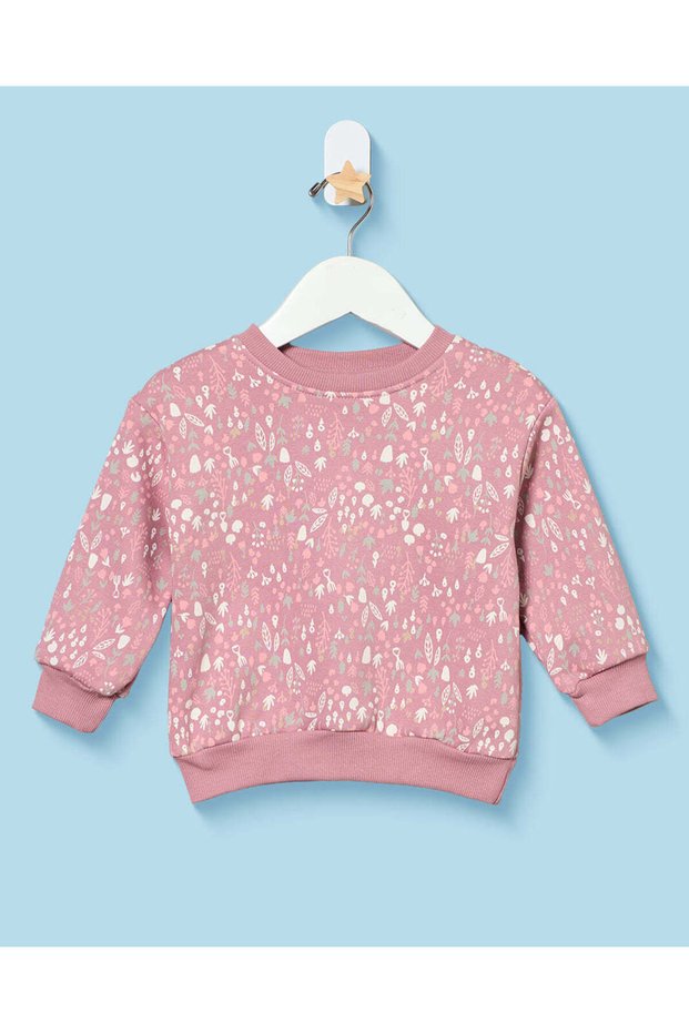 Infant Girls Pink And Ivory Floral Sweatshirt