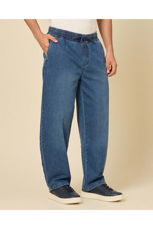 Men Blue Baggy Pull-On Jeans