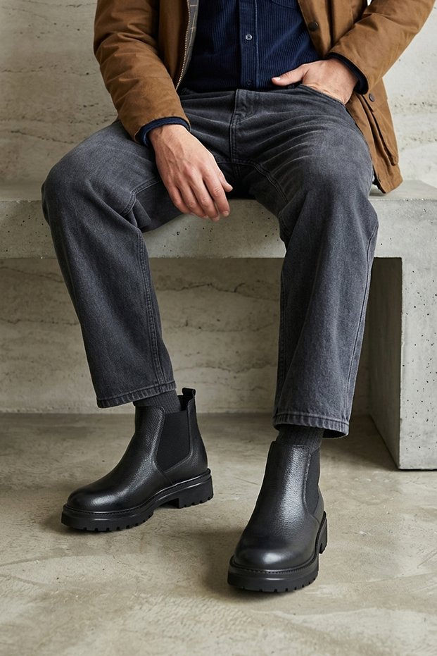 , Men's Genuine Leather Chelsea Boots 163423Z2000 Black