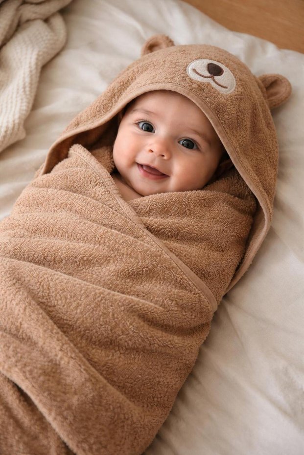Outlet 100% Cotton Soft Baby Bath Swaddle Towel for Girls and Boys Newborn/Baby Brown/Bear