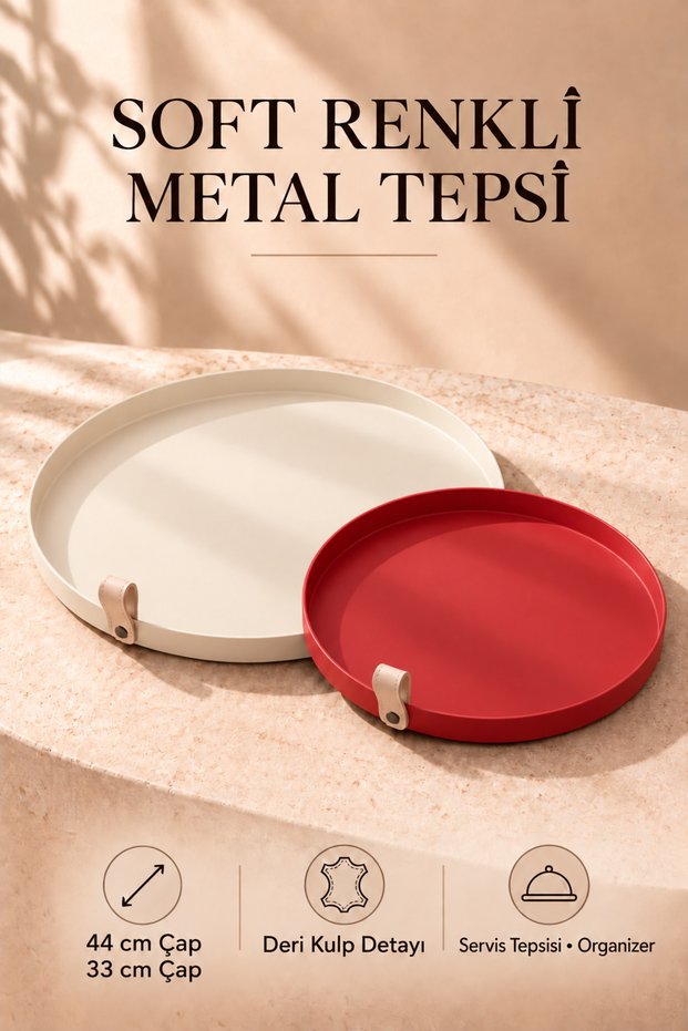 2-Piece Metal Tray Set with Leather Handles – Decorative Presentation and Serving Tray (43 cm / 33 cm)