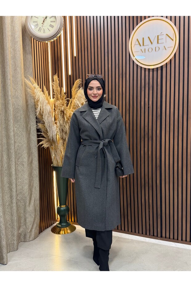 Ti̇a Premium Lined Oversize Coat | Anthracite
