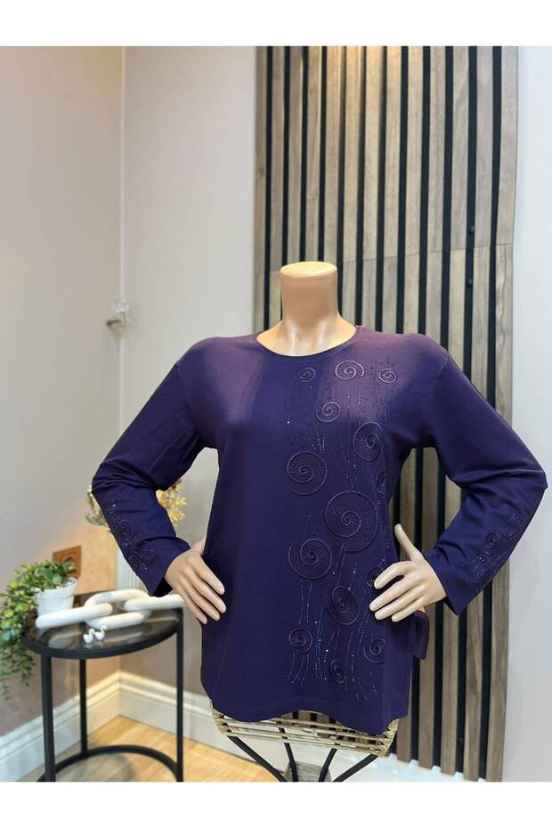 Women's Middle-Aged and Above Sea Shell Motif Winter Mother Combed Cotton Blouse