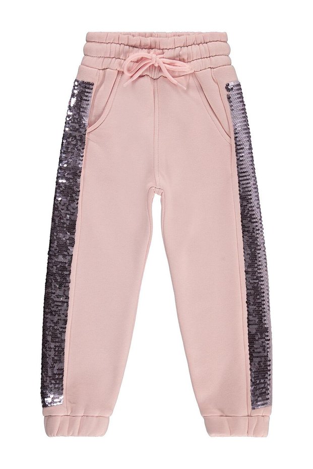 Civil Girls' Stripe Sequin Embroidered Sweatpants | 3 Ropes | School Nursery and Daily Use - Pink