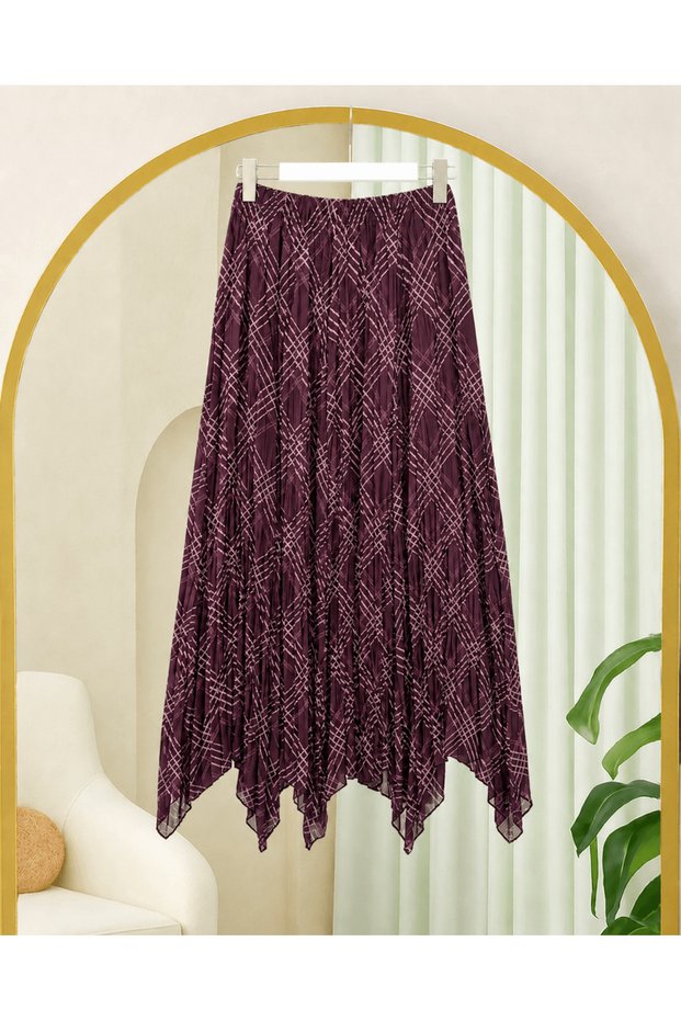 Plaid Pattern Asymmetrical Cut Skirt - Sg - Plum