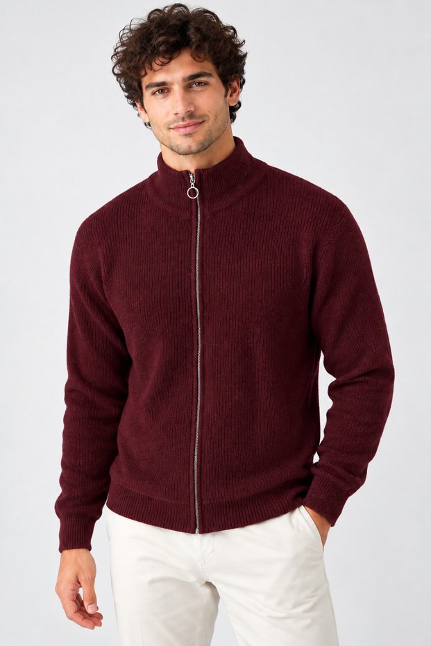 Men's Winter Stand Collar Full Zipper Closure Knitwear Cardigan