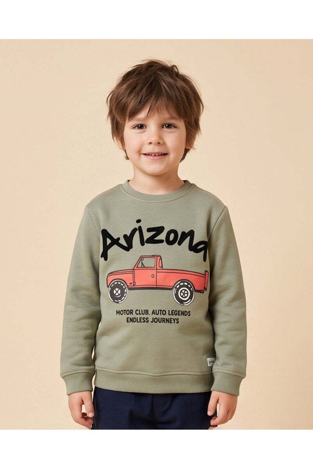 Boys Green Truck Graphic Sweatshirt