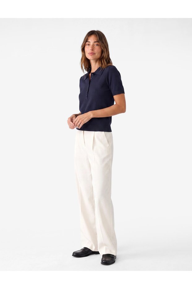 Viscose Buttoned Short Sleeve Polo Collar Knitwear T-Shirt