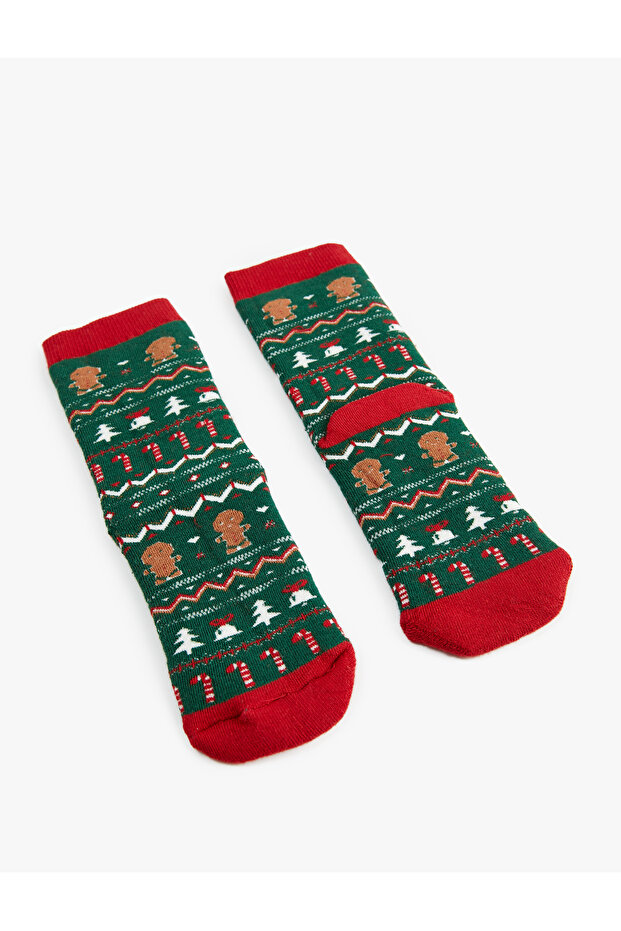 Multicolored Christmas Themed Cotton Towel Socks