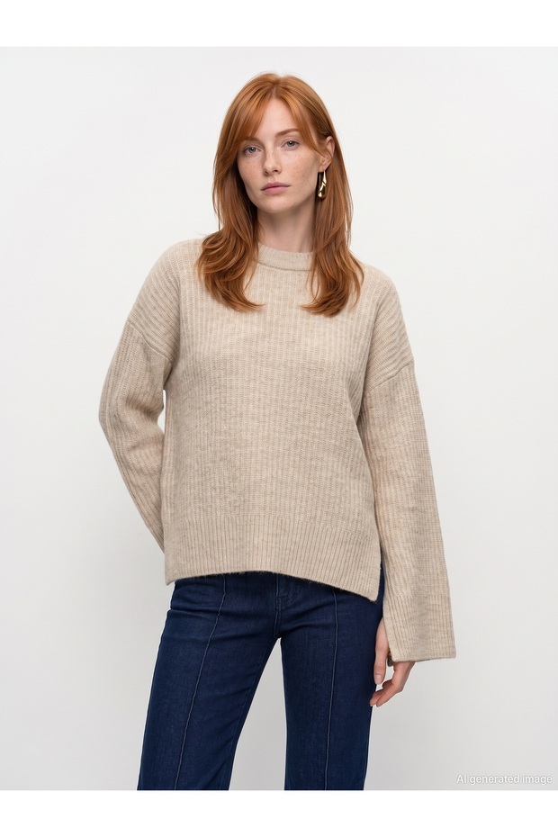 10900 Wool Blend Crew Neck Knit Sweater