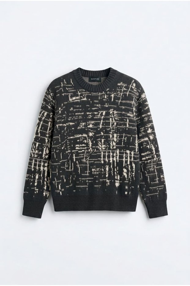 Regular Patterned Crew Neck Knit Sweater Sun621