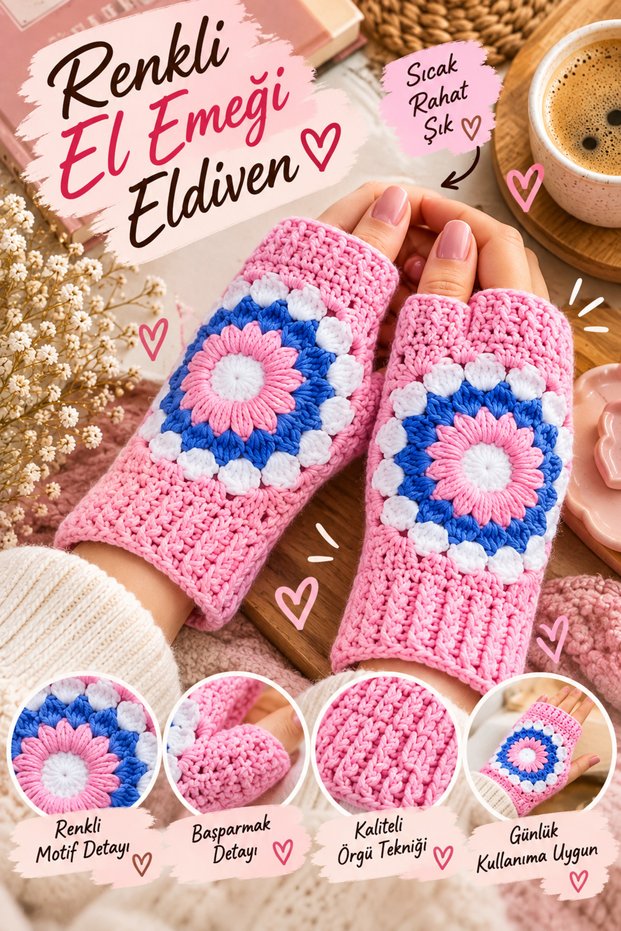 Women's Fingerless Knitted Gloves Pink Blue White Hand Knitted Winter Warm Gloves for Daily Use