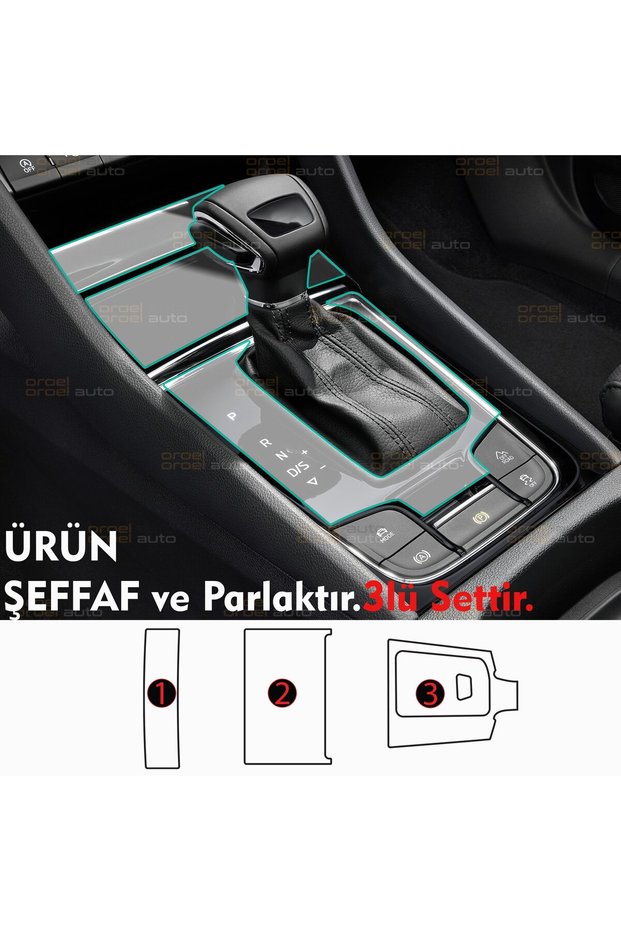 Skoda Kodiaq Compatible Gear Shift Center Console Tpu Protective Set of 3 2017-2024