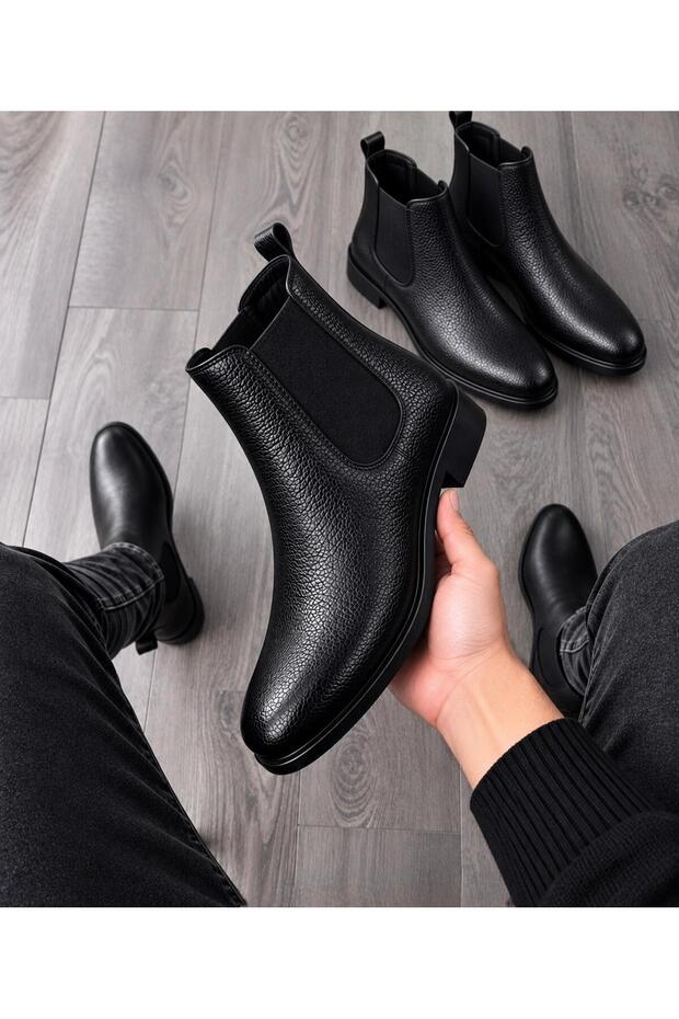 100% Genuine Leather Men's Daily Winter Rubber Non-Slip Sole Comfortable Double Elastic Classic Boots 39-44