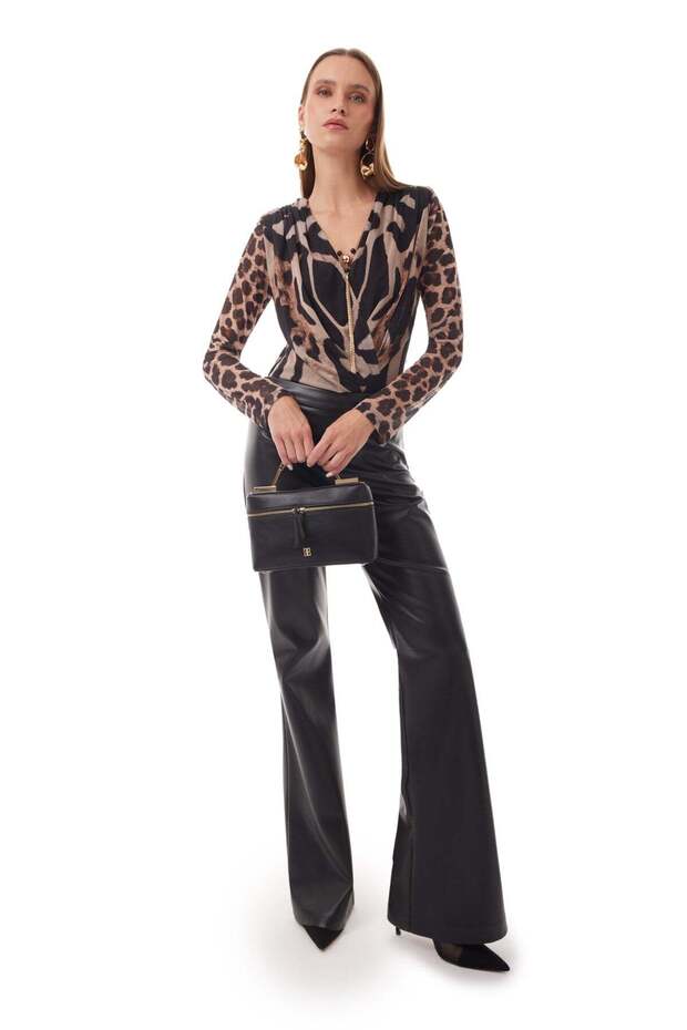 Gold Kolyeli Desenli Body