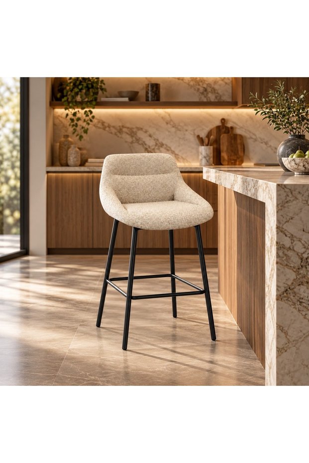 Bar Stool with Fabric and Black Iron Legs