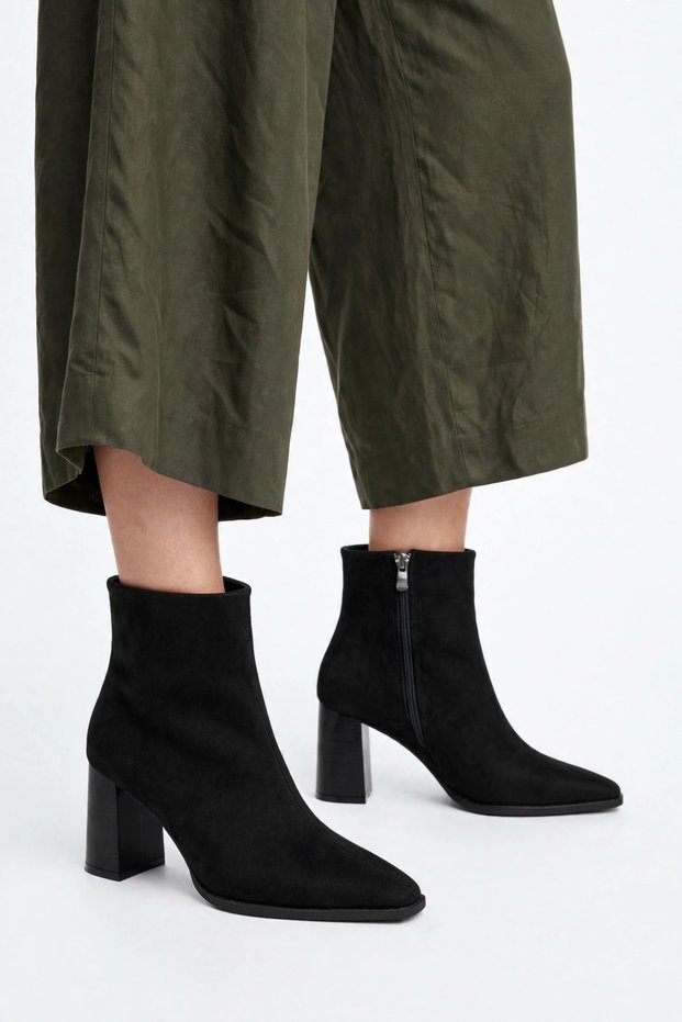 Block Heeled Suede Women's Short Boots