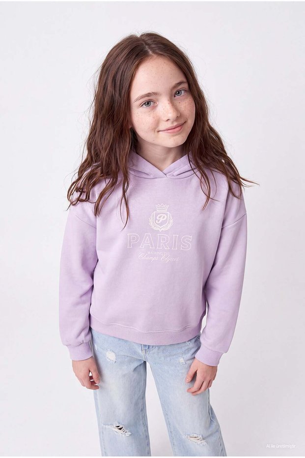 Girl's Printed Hooded Sweatshirt