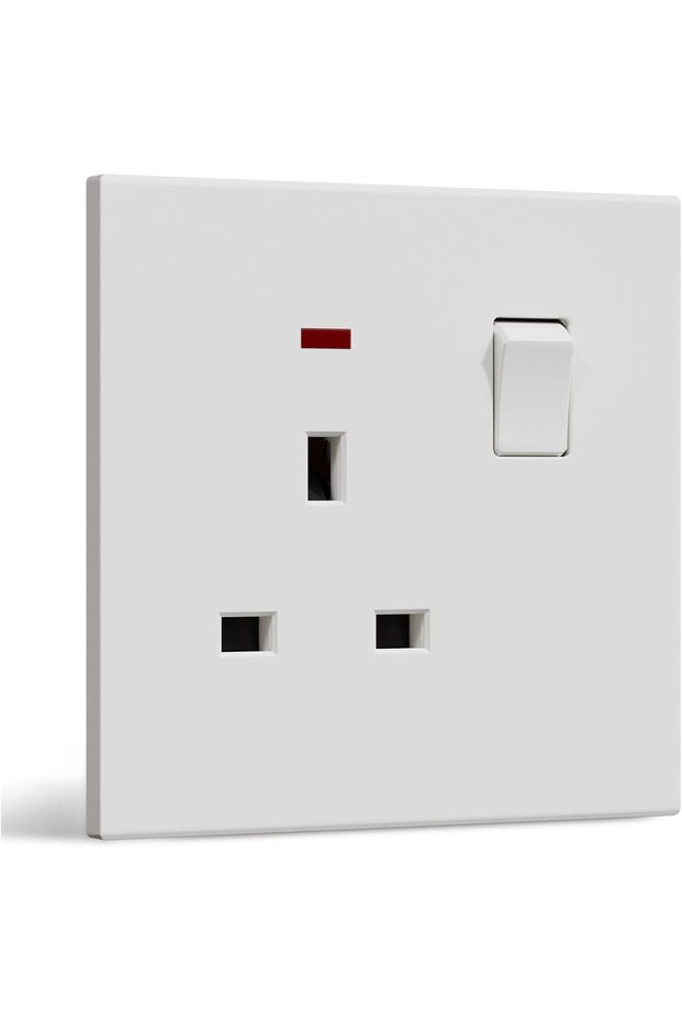 مقبس كهربائي فردي بمفتاح تشغيل/إيقاف (UK) مع مؤشر LED، لوحة حائط من مادة PC