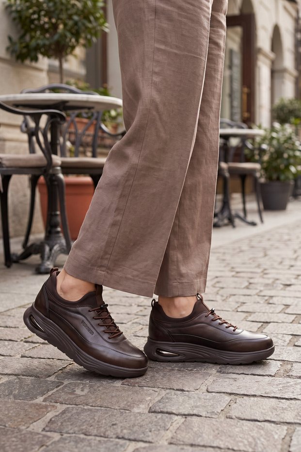 Anatomical Comfortable Sole Rubber Laced Brown Genuine Leather Women's Casual Shoes Z995