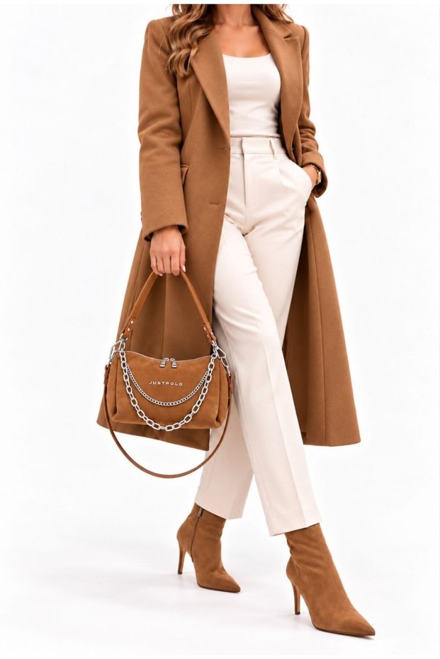 Women's Suede Chain Detailed Hand and Shoulder Bag New Season (Size 29X16)