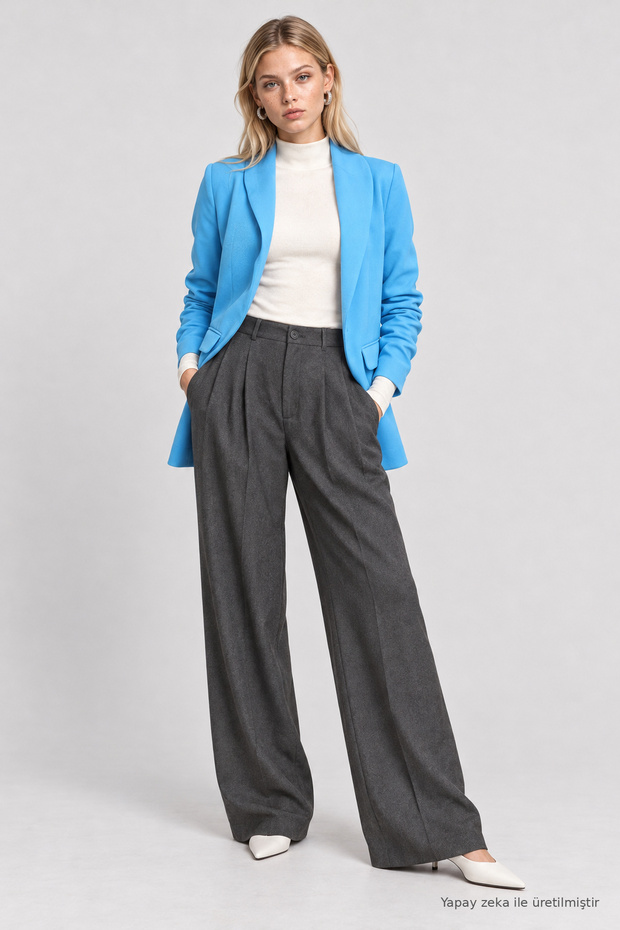 Padded Drawstring Detailed Woven Blazer Jacket Lnt0050 Turquoise