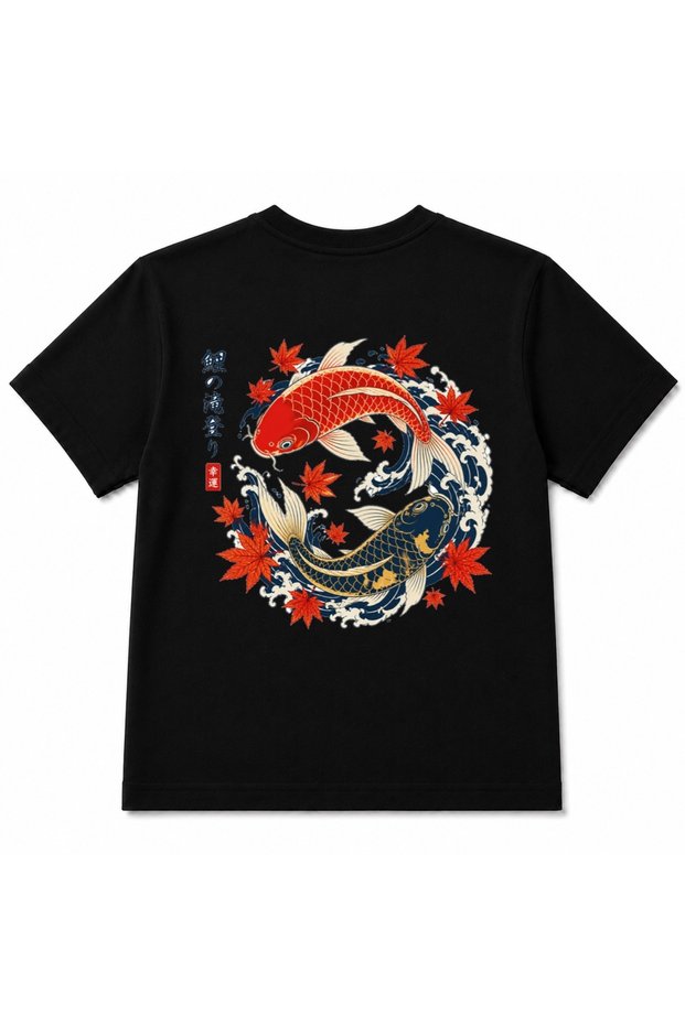 Koi Harmony – Japanese Koi Fish & Maple Leaves Kids Graphic T-Shirt