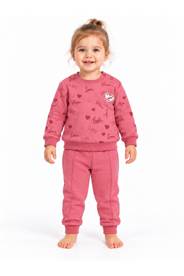 26510-26 Girl's Heart Printed Love Peace Sweatshirt and Sweatpants 2-Piece Set 9–24 Months