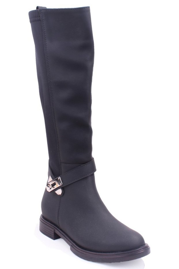 Dza07-436924 Black Daily Zippered Stretch Flat Heel Women's Boots