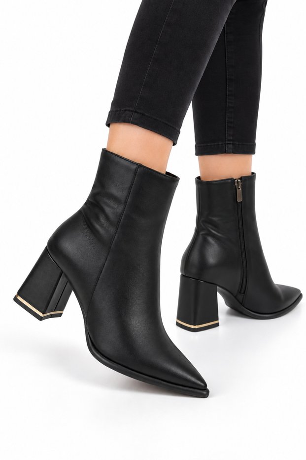 Women's side cold-proof heeled boot (4cm) black