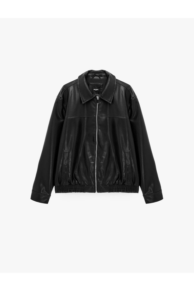 Long Sleeve Shirt with Pockets and Faux Leather Jacket with Collar and Zipper