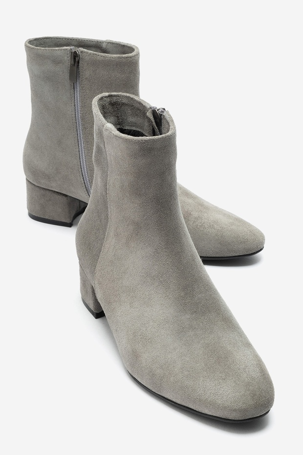 Richey Gray Suede Genuine Leather Women's Round Toe Thick Heeled Boots