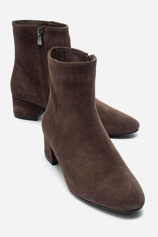 Richey Brown Suede Genuine Leather Women's Round Toe Thick Heeled Boots