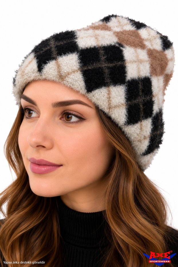 Women's Winter Soft Fuzzy Beanie Plush Textured Argyle Pattern Beanie Warm Keeping Autumn Winter Hat