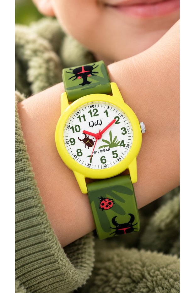 10 Atm Pool Sea Use-Green Silicone Cord Numberal Digital Girls Boys Children's Wristwatch+Bracelet