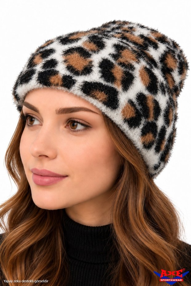 Women's Winter Soft Fuzzy Beanie Plush Textured Leopard Pattern Beanie Warm Autumn Winter Hat