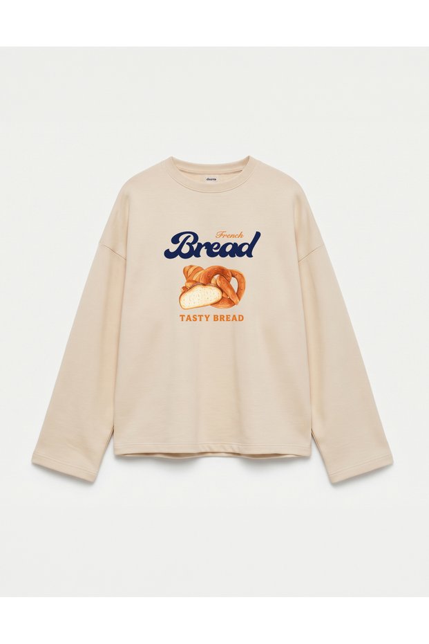 Oversize 100% Cotton 3 Thread Sweatshirt - Bread