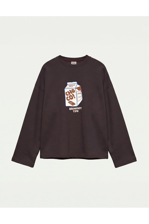 Oversize 100% Cotton 3 Thread Sweatshirt - Choco!