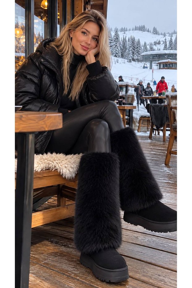 Black Lux Soft Textured Plush Women's Leggings