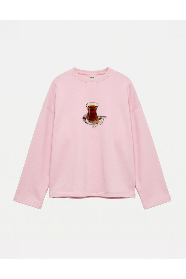 Oversize 100% Cotton 3 Thread Sweatshirt - Tea Is the Main Character