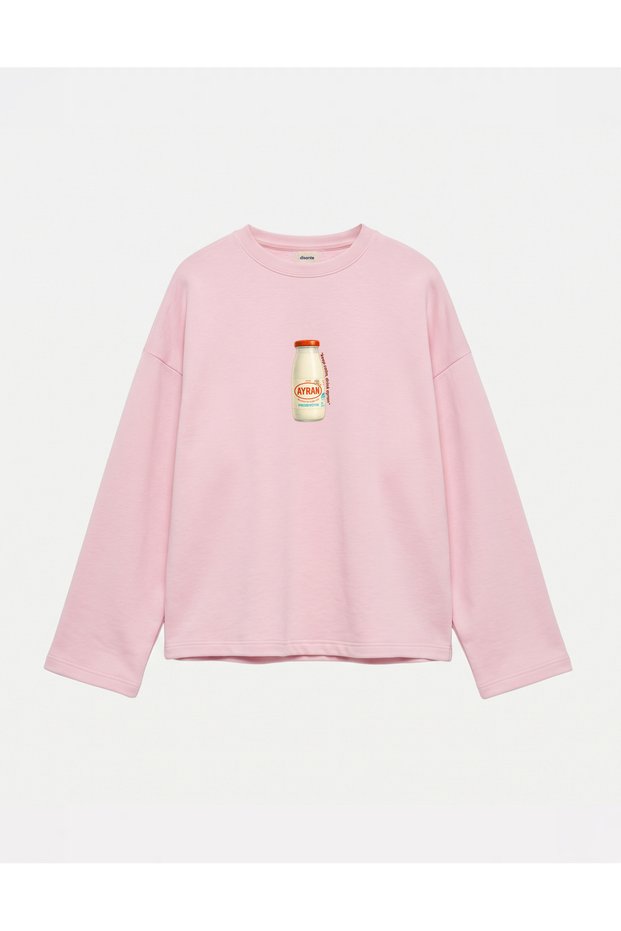Oversize 100% Cotton 3 Thread Sweatshirt - Keep Calm Drink Ayran