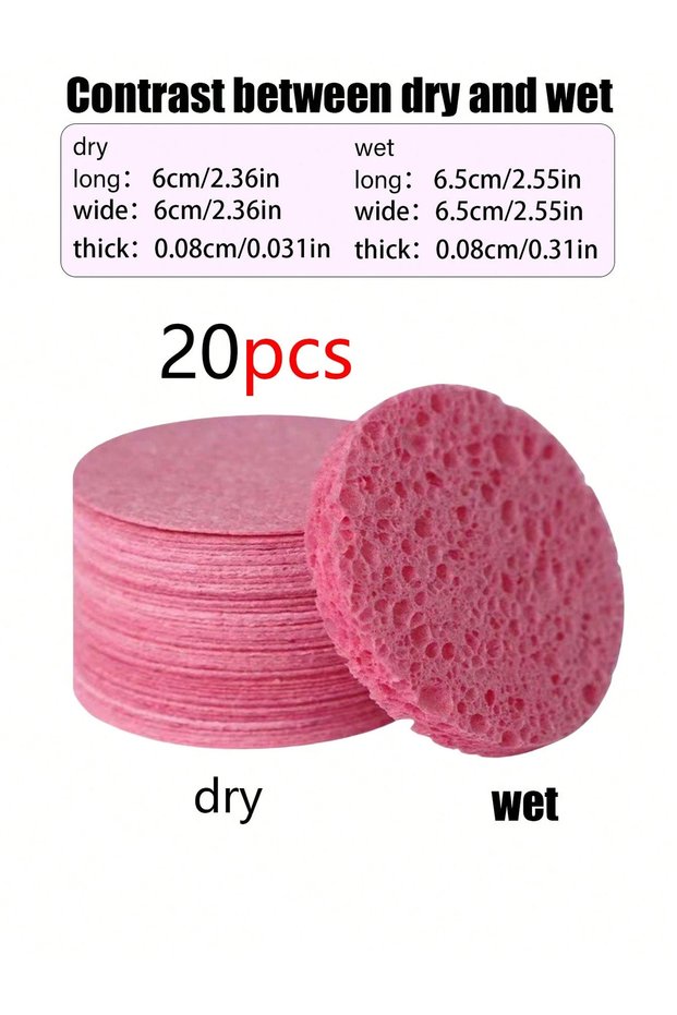 20Pcs-Pink 10/20Pcs Reusable Round Compressed Face Wash Wood Pulp, Exfoliating Face Wash,Suitable Fo