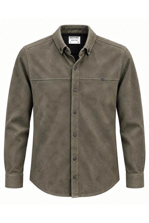 Report Long Sleeve Slim Fit Men's Suede Shirt - 7784