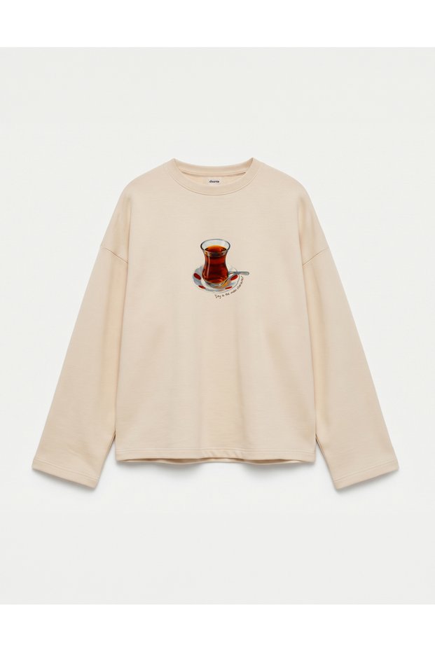 Oversize 100% Cotton 3 Thread Sweatshirt - Tea Is the Main Character