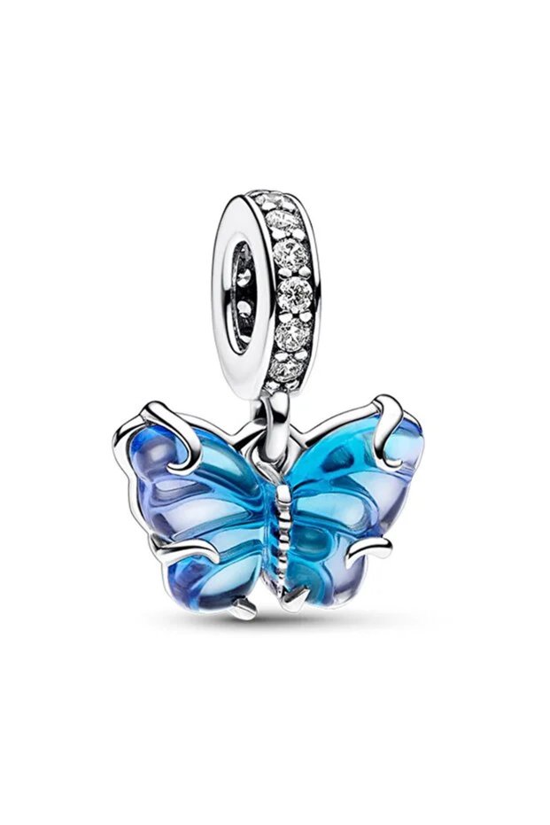 Blue Murano Glass Butterfly Dangle Charm