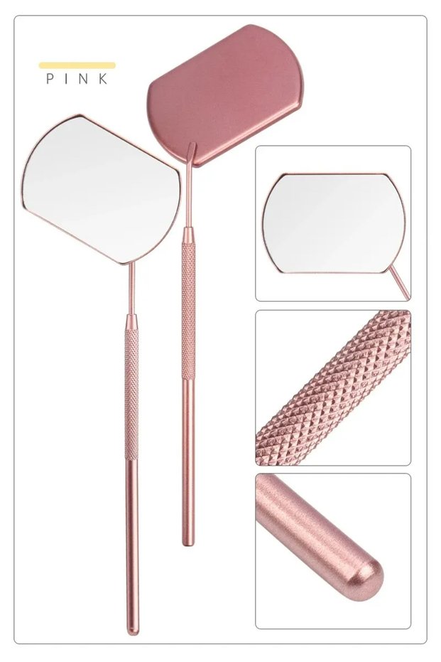 HZJ-Pink 1 PCs Lash Extension Mirror Eyelash Extension Grafting Tools Stainless Steel Multifunction