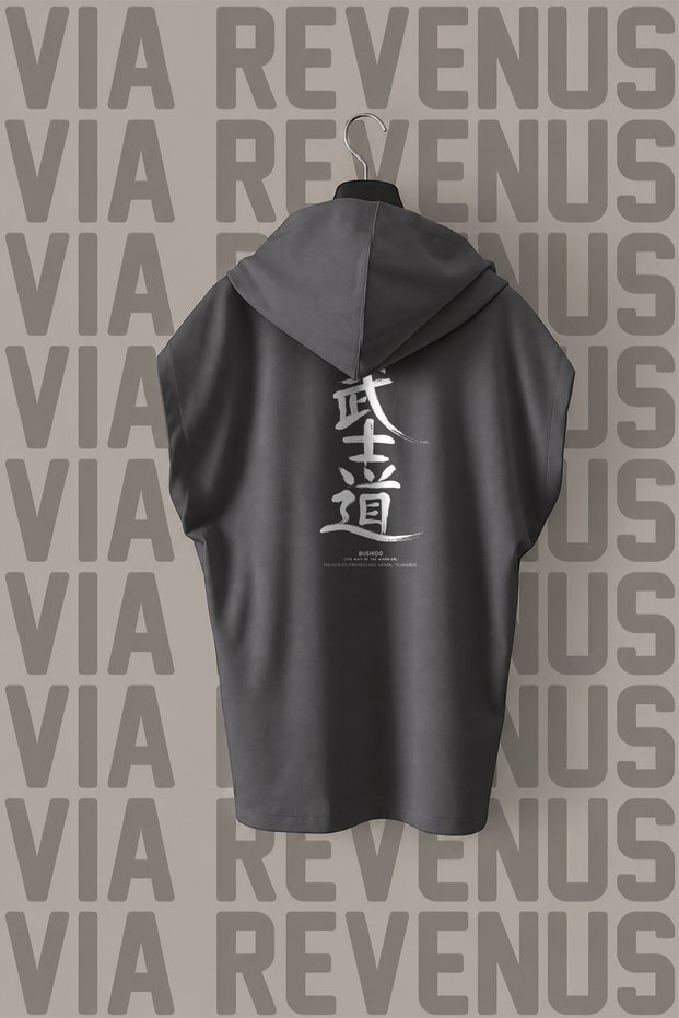 Bushido Front and Back Printed Zero Sleeve Hooded 100% Cotton Sports Tshirt