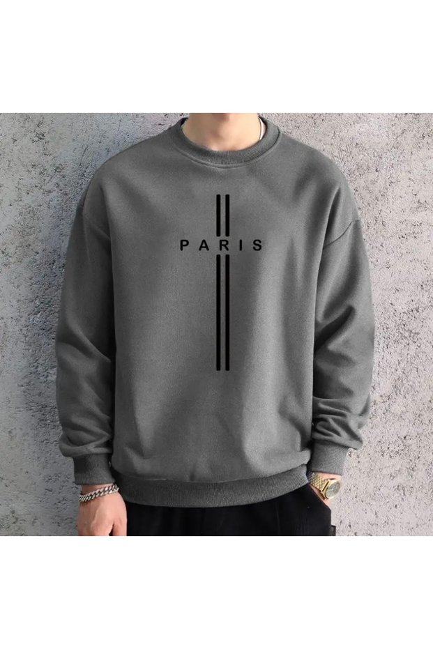Round Neck Paris Printed 100% Cotton 3 Yarn Large Size New Season Men's Sweatshirt