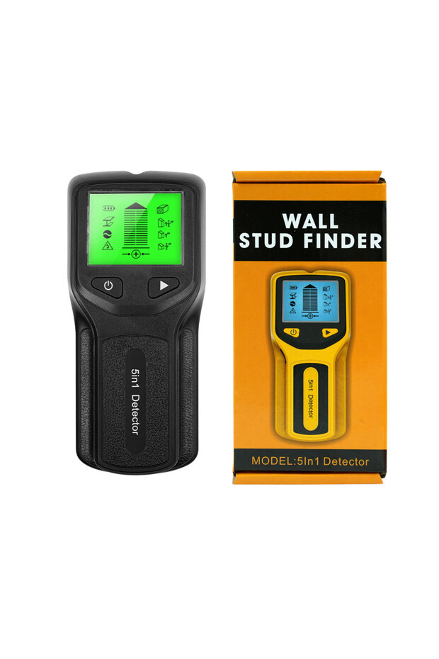 black New 5-in-1 Wall Detector Handheld Screw Column Detector Live AC Cable Detector, Cable, PVC Wat