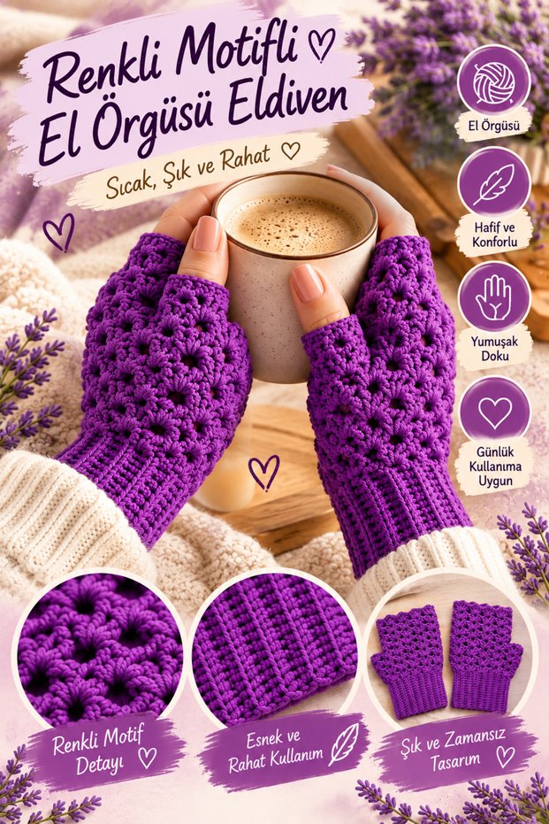 Women's Fingerless Knitted Gloves Purple Hand Knitted Winter Warm Gloves for Daily Use
